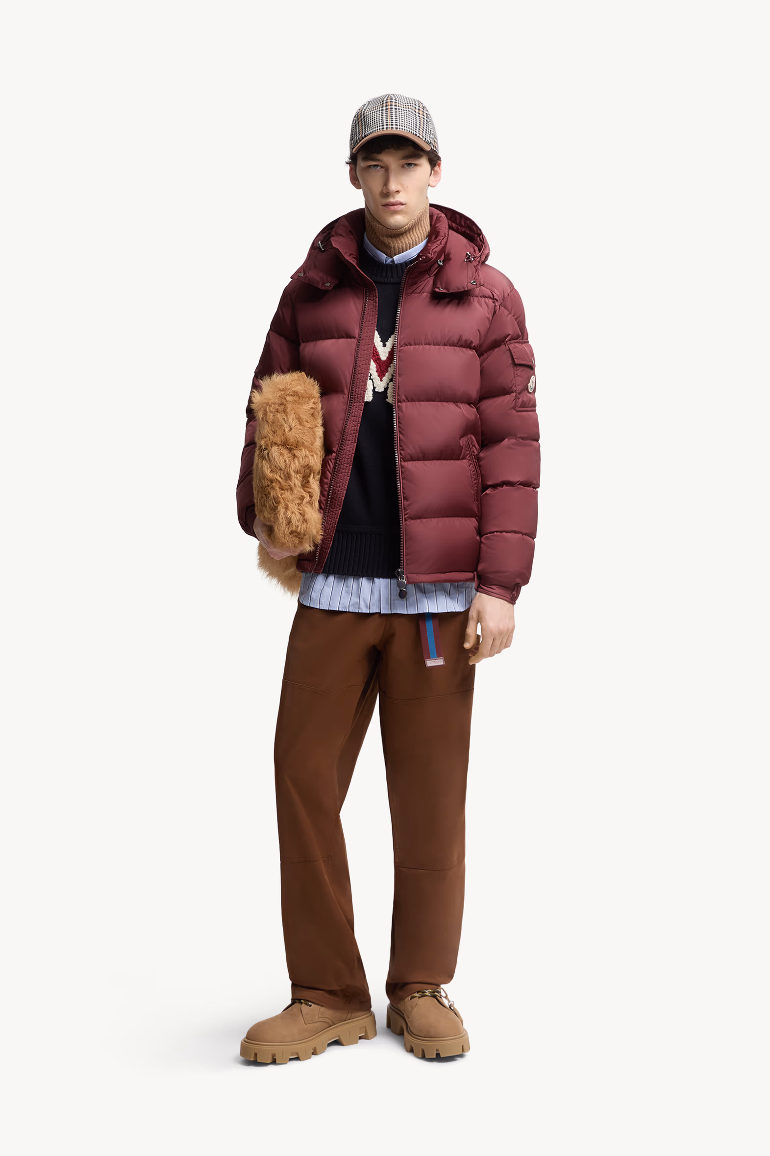 Moncler Maya Hooded Short Down Jacket Men Burgundy Moncler 0